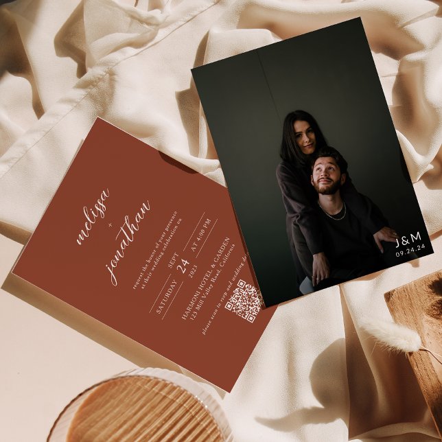 Convites Foto do Script do Terracotta Moderno Código QR Cas (Criador carregado)