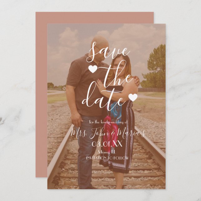 Convites Foto do Script White Heart Salvar a Data (Frente/Verso)