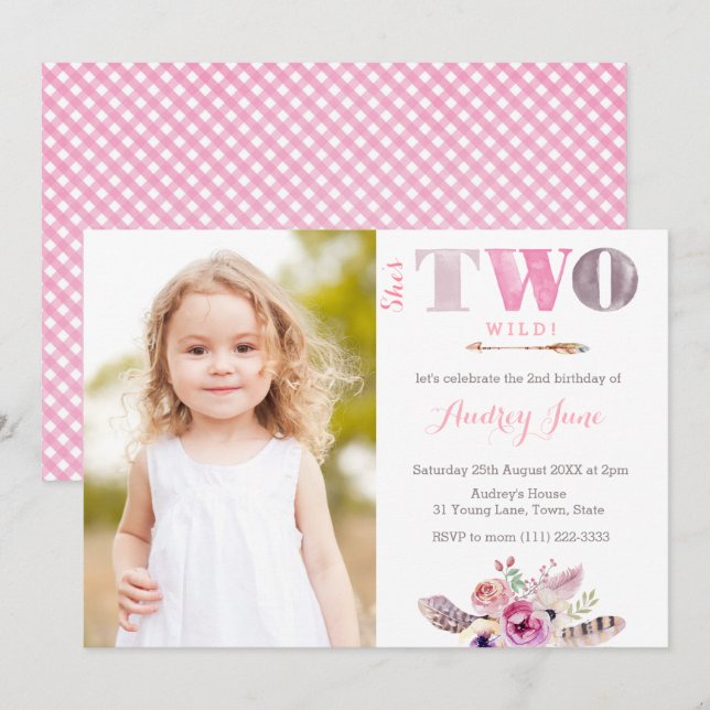 Convites Foto do segundo aniversário da Criança Selvagem Bo (Frente/Verso)
