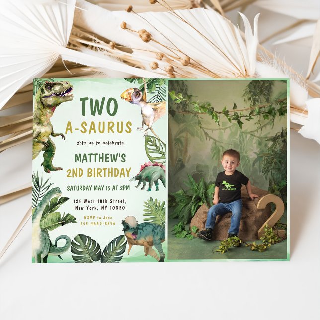 Convites Foto do segundo aniversário Dinosaur, Dois-A-Sauru (Criador carregado)