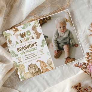 Convites Foto do segundo aniversário Dinosaur, Dois-A-Sauru