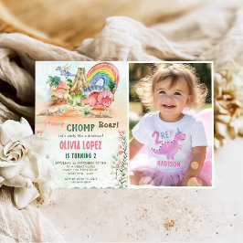 Convites Foto do segundo aniversário do Dinosaur Stomp Chom