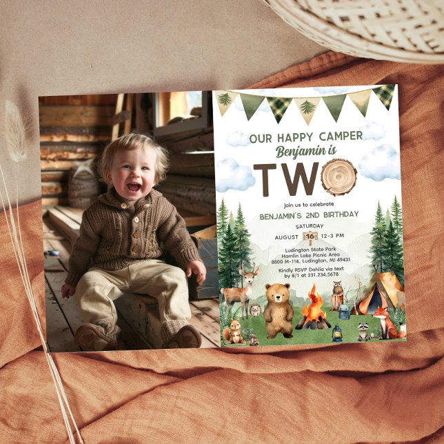 Convites Foto do segundo aniversário Feliz Camper (Happy Camper 2nd Birthday Photo Invitation
)