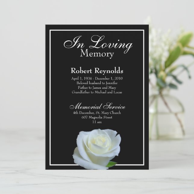 Convites Foto do Serviço Funeral ou Memorial a Preto e Bran (Em pé/Frente)