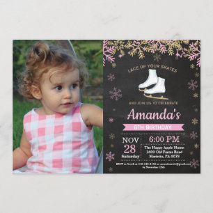 Convites Foto do Skate rosa com Festa de aniversário de gel