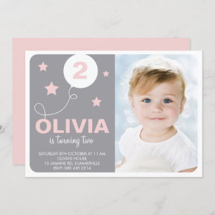 Convites Foto Do Sonhador, Rosa E Cinza, Foto De Aniversári