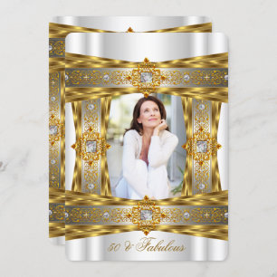 Convites Foto Dourada de 50 Gem Diamante Elegante