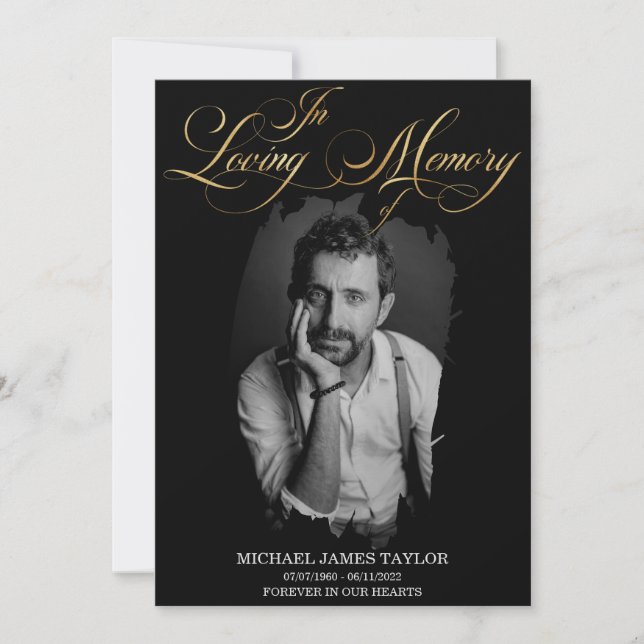 Convites Foto Dourada De Caligrafia No Funeral De Memória A (Frente)
