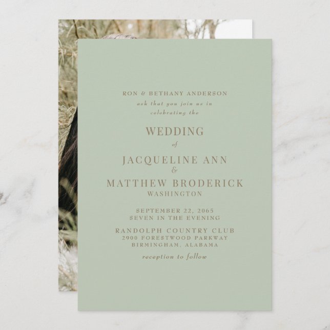 Convites Foto Dourada de casamento (Frente/Verso)