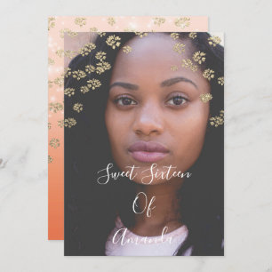 Convites Foto Dourada de Ombre de Flores de Coral 16º