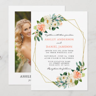 Convites Foto Dourada de quadro de coral aquoso elegante