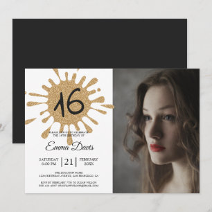 Convites Foto Dourada do Splash Sweet 16 16th Festa de aniv