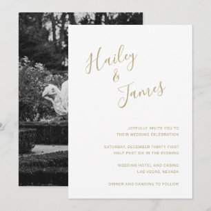 Convites Foto Dourada e legante de casamento moderno