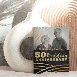 Convites Foto Dourada e negra do 50º aniversário de casamen
