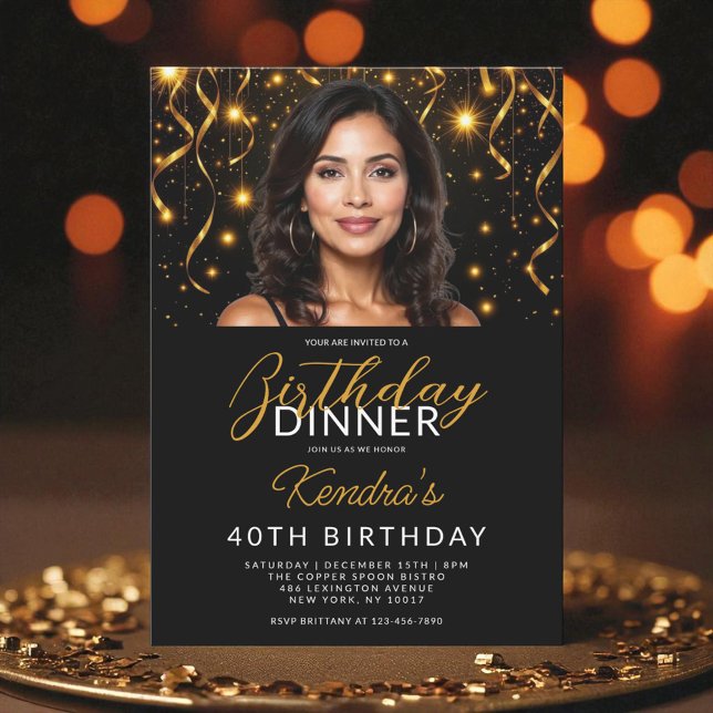 Convites Foto Dourada e Preta do Janto aniversário de 40 an (Criador carregado)