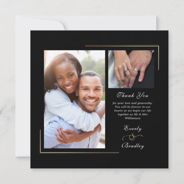 Convites Foto Dourada e preta do roteiro branco - Obrigado (Frente)