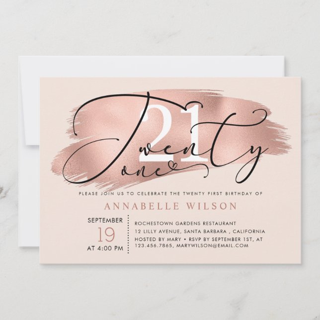 Convites Foto Dourada e rosa do Rosa de aniversário de 21 a (Frente)