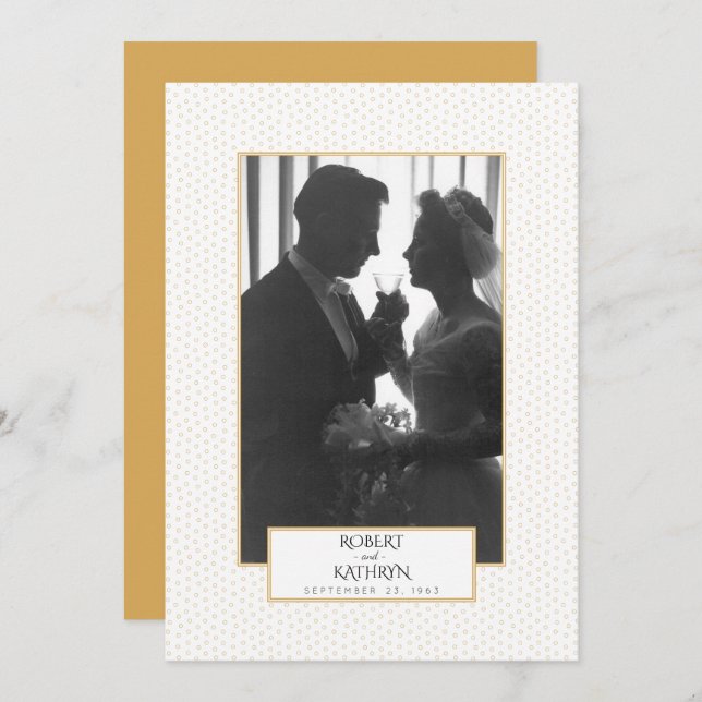 Convites Foto Dourada Elegante 50ª Festa de Aniversário de  (Frente/Verso)