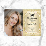 Convites Foto Dourada Elegante 50º aniversário<br><div class="desc">Elegante convite de 50 anos femininos com sua foto. Design de vidro com ouro brilhante falso. Apresenta faixas, fonte de script e confetti. Perfeito para uma festa de comemoração de na moda adulto. Personalize com seus próprios detalhes. Pode ser personalizado para qualquer idade! Impressos convites Zazzle ou modelo de impressão...</div>
