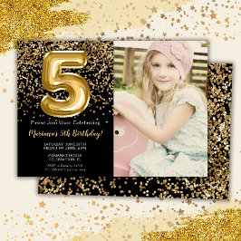 Convites Foto Dourada Festa de aniversário de 5 para Crianç
