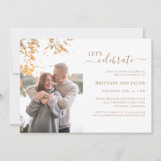 Convites Foto Dourada Festa de noivado de Casamento (Frente)