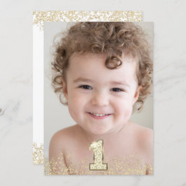 Convites Foto Dourada Glitter Boys Festa de primeiro aniver
