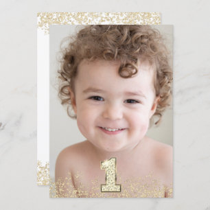 Convites Foto Dourada Glitter Boys Festa de primeiro aniver