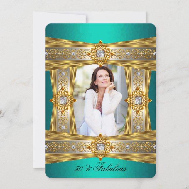 Convites Foto Dourada Jade Fabulosa 50 Diamond Gem (Frente)