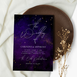 Convites Foto Dourada mágica de cor d'água roxa escura