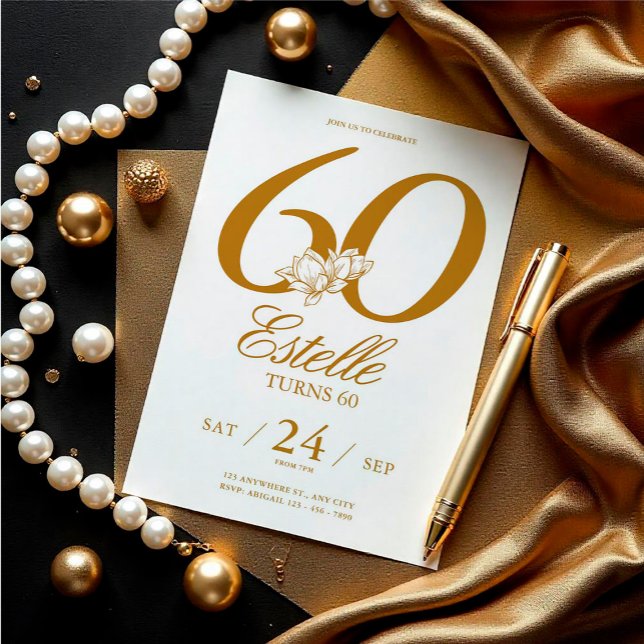 Convites Foto Dourada Salvar Data 60º aniversário (Gold Photo Save The Date 60th Birthday Invitation)