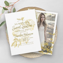 Convites Foto Dourada simples SURPRISE Sweet 16