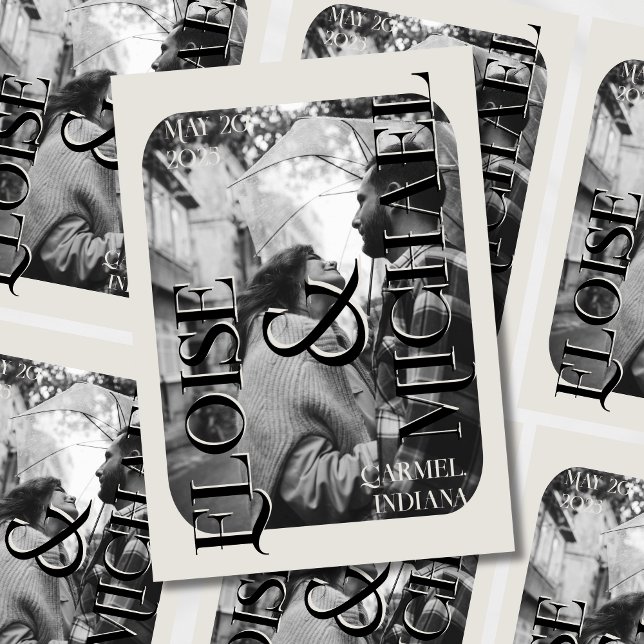 Convites Foto Dramática Moderna Salvar a Data (Make a striking first impression with this Modern Dramatic Photo Save the Date.)