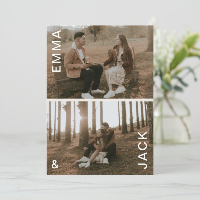 Convites Foto dupla mínima moderna salvar a data (Em pé/Frente)