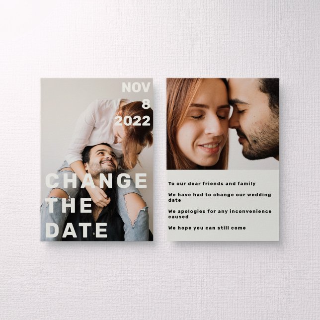 Convites Foto dupla moderna, grande e ousada, mudam a data (Double photo modern big and bold change the date invitation.)
