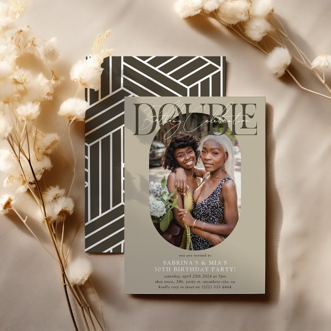 Convites Foto e Assinatura Moderna em Duplo Aniversário (Criador carregado)