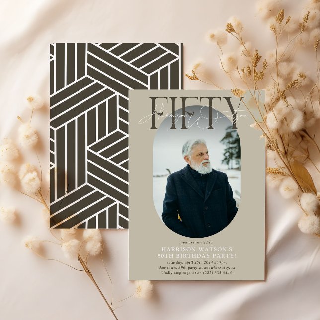 Convites Foto e assinatura modernas Oval 50º aniversário (Criador carregado)