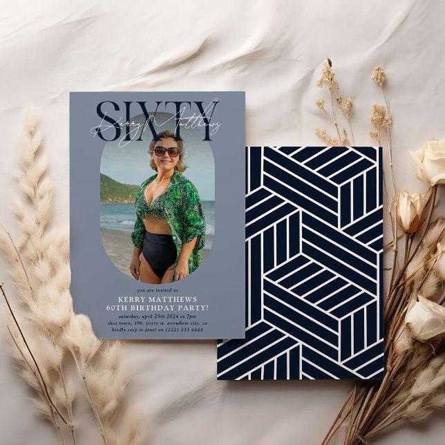 Convites Foto e assinatura Oval do na moda 60º aniversário (Criador carregado)