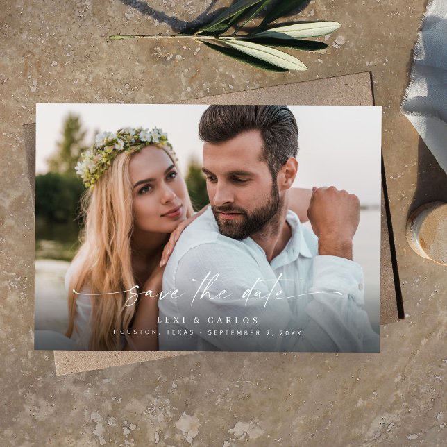 Convites Foto e caligrafia 3 Mod Horiz V2 Salvar a Data (Criador carregado)