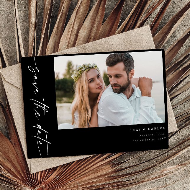 Convites Foto e caligrafia Horiz 4 Mod Salve a Data (Criador carregado)