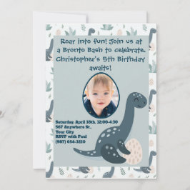 Convites Foto e nome personalizados do dinossauro verde-azu
