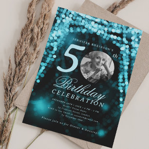 Convites Foto Elegante 50º Aniversário das Luzes de Vidro T