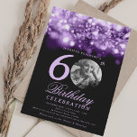 Convites Foto Elegante 60th Birthday Purple Midnight Glam<br><div class="desc">Um elegante design de "60º Aniversário" com fotografia personalizada,  tipografia moderna e uma corda iluminando o fundo.</div>