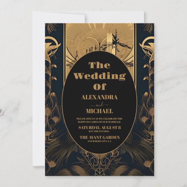 Convites Foto Elegante Art Deco Peacocks Casamento (Frente)