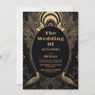 Convites Foto Elegante Art Deco Peacocks Casamento
