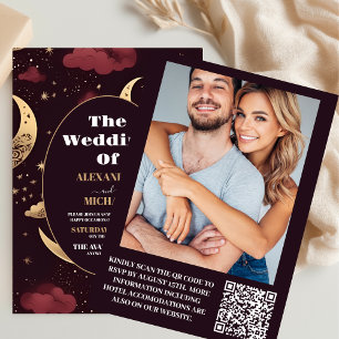 Convites Foto Elegante Burgundy Dourada Casamento Celestial