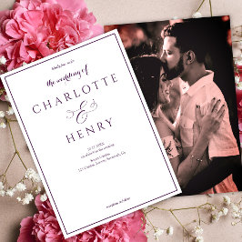 Convites Foto Elegante Callighraphy Script Purple Casamento