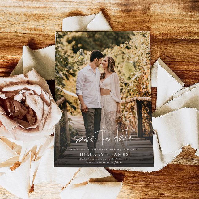 Convites Foto Elegante Calliografia Casamento Salva a Data (Criador carregado)