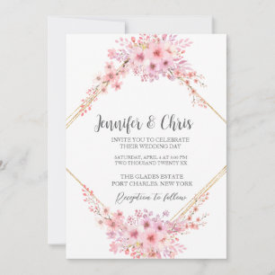 Convites Foto Elegante Cherry Blossom Código QR Casamento