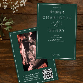 Convites Foto Elegante Código QR Verde e Casamento RSVP