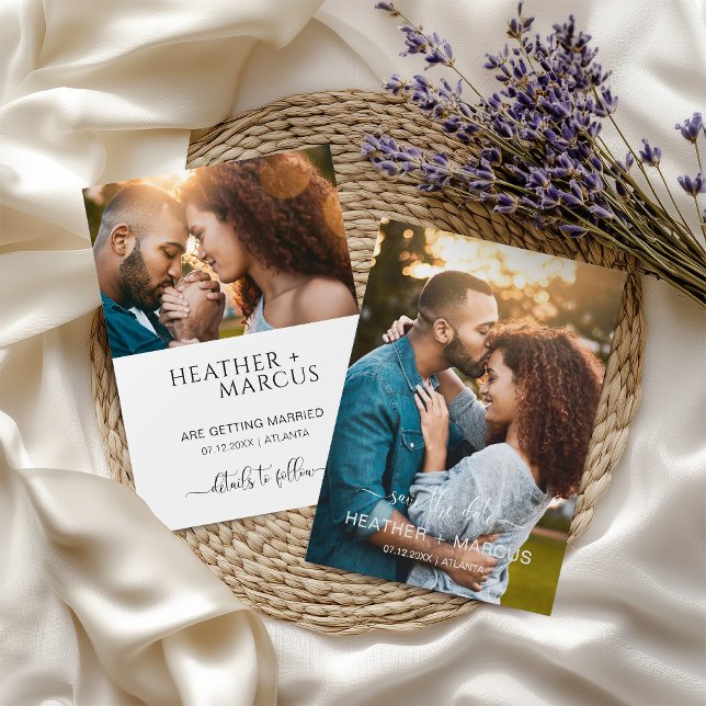 Convites Foto Elegante de Caligrafia Moderna Salva a Data (Criador carregado)